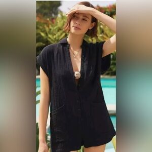 L*Space Mika Gauzy Cover-Up Romper Black Women's Size Small